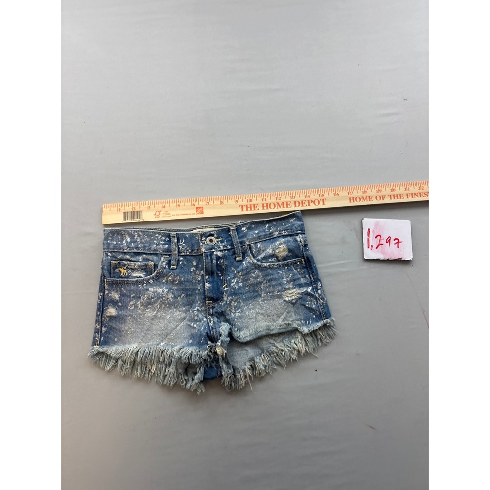 Abercrombie Kids Girls Blue Denim Silver Paint Splatter Frayed Shorts Size 12